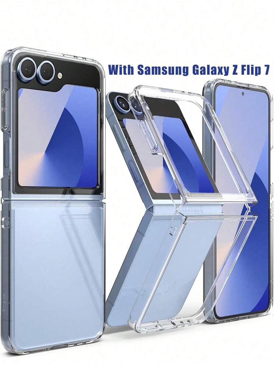 [精密切割相机镜头] 适用于三星 Galaxy Z Flip 7 FE 手机壳和 Z Flip 6 /Z Flip 5 手机壳，透明手机壳，男女通用，防震保险杠 - 透明