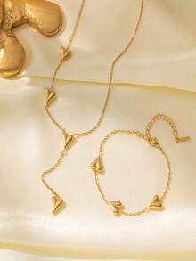 طقم مجوهرات من سلسلة وسوار مع شرابة بشكل قلب من الفولاذ المقاوم للصدأ، تصميم رقيق مناسب للنساء والفتيات للارتداء اليومي والحفلات