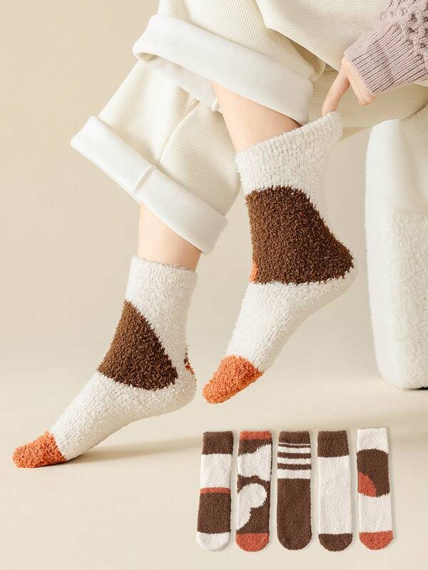 1/3 pary damskich grubych, ciepłych, puszystych skarpetek polarowych z dostawą losową, odpowiednich do noszenia w domu, na święta i w pomieszczeniach