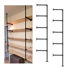 Industrial Wall Mount Iron Pipe Shelf Shelves Shelving Bracket Black Vintage Retro Ceiling Hung Shelf DIY Open Bookshelf Storage For Offcie Room Kitchen 2PcsX5Tier68 Tall 10 Deep Hardware Only - 黑色 - 查看 1
