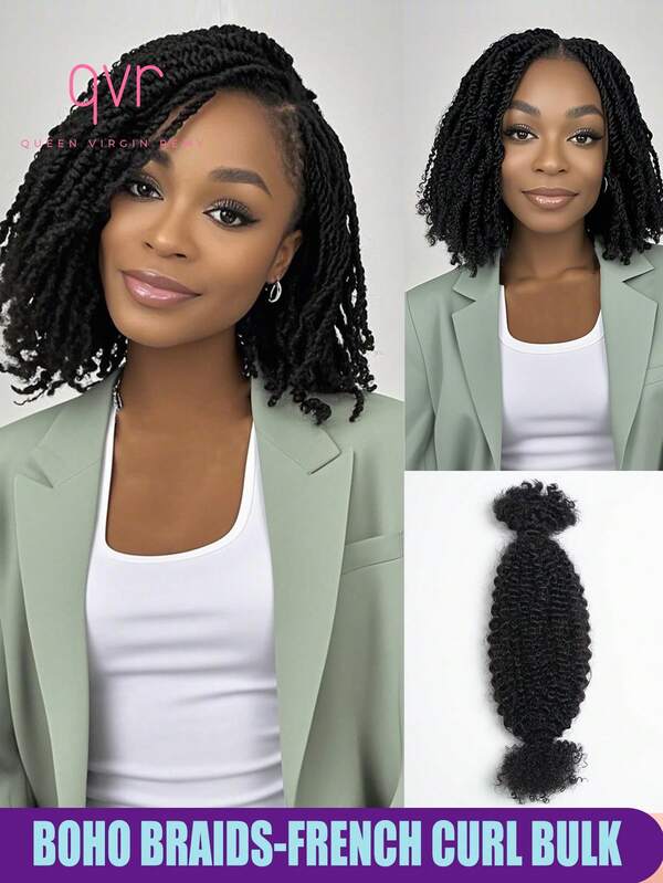 QVR QUEEN VIRGIN REMY Extensión de cabello humano a granel con textura afro rizada para mini trenzas, dreadlocks y trenzas bohemias, color negro natural