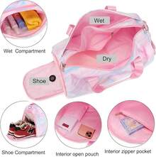 Dafelile Bolsa de lona deportiva para niñas, bolsa de baile para adolescentes, bolsa de viaje para llevar a cabo el fin de semana para pasar la noche, bolsa de gimnasio, bolsa de ballet de viaje con - Mármol rosa - Ver 9