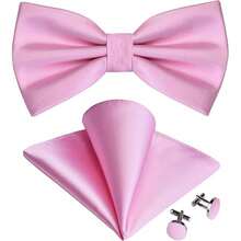 纯色男士预系领结、口袋巾和袖扣套装，适用于舞会、婚礼招待会、新郎/伴郎、宴会、仪式、正式会议、休闲派对、重要时刻 - 粉色 - 查看 14