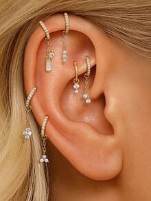 1 pieza Pendiente de plata de ley 925 con colgante de trébol, de doble cadena, minimalista, joyería para boda, fiesta y regalo para ella, joyería fina