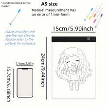 1个A3/A4/A5尺寸钻石画灯箱，超薄高透明描图灯板，便携式USB供电，适用于动画、绘画、素描、书法、家居装饰、桌面装饰、返校季、冬季礼物、感恩节、圣诞节、休闲派对用品，简约时尚，优雅大方，适合婚礼、生日派对等场合。