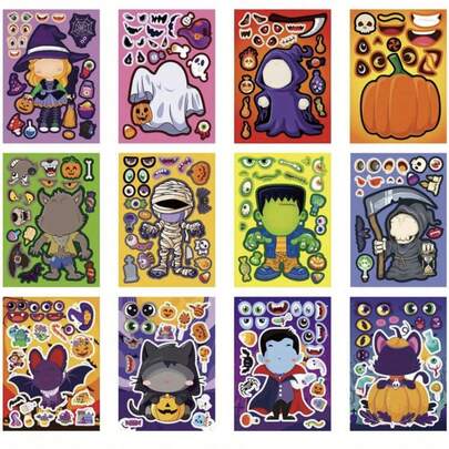 12/24 peças de adesivos de Halloween, abóbora, bruxa, morcego, lobisomem, esqueleto, adesivos de fantasma faça você mesmo, fantasias, decorações para festas de fim de ano