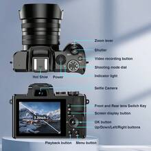 SONGDIAN 松典8K 88MP数码相机，适用于摄影和Vlog，具备自动对焦、LCD触摸屏、16倍数码变焦、1500mAh电池、双镜头、遮光罩、图像稳定功能，支持64GB TF卡和闪光灯，镜头耐用且品质优良，是理想的圣诞礼物，黑色