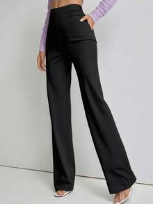 Solid High Waist Wide Leg Pants Bootcut Wide Leg Pants Dress Pants,Pants With Side Pockets