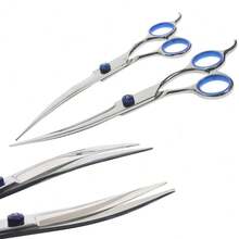 7" Professional Cat Dog Pet Grooming Scissors Shear Set Hair Cutting Curved Tool - 銀色 - 查看 6