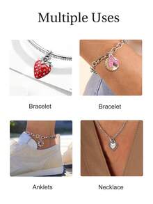 1件简约独特的925纯银JAMES粉色渐变心形吊坠，可DIY搭配手链，精致饰品，男女皆宜。 - 款式46 - 查看 7