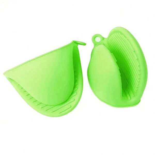 1 Pair Of Silicone Pot Holder Gloves - Non-Slip Grip Kitchen Utensils, Suitable For Both Hands, Essential Kitchen Accessories | Colorful Kitchen Tools - Green