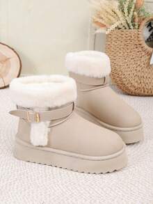 Knöchelhohe Stiefel, neue Winterstiefel mit Gürtelschnalle, dicker Sohle, warmes Futter für Frauen