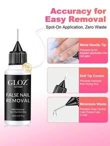 GLOZ 20ml Pinpoint Nail Glue Remover For Press On, Multi-Functional Remover For Nail Tips, Gentle Glue Remover For Gel X Nails, Non-Acetone Nail Polish Remover