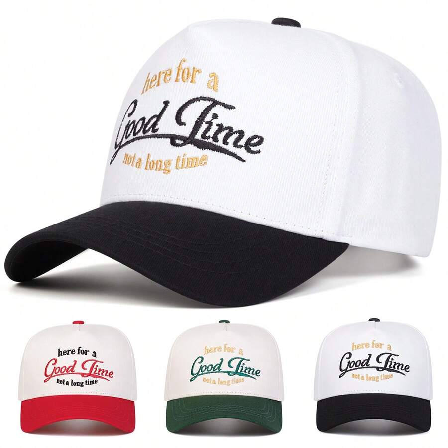 1Piece Men Letter Embroidered Patchwork Baseball Cap Outdoor Adjustable Sunscreen Leisure Hat Spring Autumn Travel Tourism Beach Vacation - Multicolor - View 1