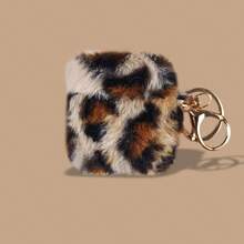 豹纹毛绒耳机壳适用于 Pro3，柔软无线蓝牙耳机保护套适用于 4 3 2 1 Pro Pro2 带钥匙扣保护壳