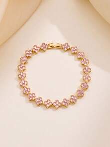 1 件不锈钢时尚、甜美、创意、小众水钻四叶草锆石手链，适合女士，彩色四叶草手链，适合送礼和日常佩戴 - 四葉草鑲鑽手鍊 - 查看 7