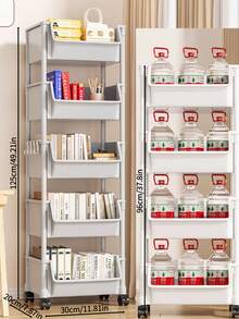 4/5 层滚动储物车，实用滚动塑料储物车，5 层，带轮子的移动整理器，360 度旋转，实用推车、书车、零食车、储物柜、装饰、礼物、返校季、父亲节浴室客厅厨房紧凑型白色零食、用品和其他储物盒 - 室内多层搁架单元，移动储物车 | 现代储物 | 开放式货架设计，滚动储物车