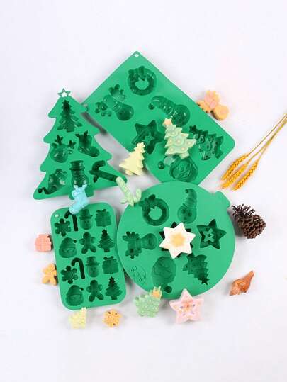 1 件圣诞巧克力模具，硅胶糖果模具 - 圣诞老人/圣诞树/雪人/姜饼人烘焙模具，适用于果冻、糖果、冰块、蜡制品、香蜡、手工皂