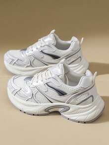 女士时尚运动鞋，休闲鞋，做旧厚底运动鞋，适合工作、旅行，百搭，建议订购大一码，春季、秋季 - 米色 - 查看 13