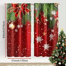 ستارتان لنافذة عيد الميلاد - مزينتان بنقوش أشجار صنوبر خضراء وحمراء، مزينتان بنجوم وفيونكات ذهبية وثلوج، مثالية للغرفة المعيشية والنوم والمطبخ والحمام. تتميز الستائر بتصميم جيب القضيب لحماية الخصوصية، خيار مثالي للغرفة المعيشية. - متعدد الألوان - مشاهدة 12