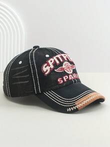 1pc Vintage Letter Embroidered Curved Brim Baseball Cap, Versatile Sports & Casual Sun Protection Hat For Men