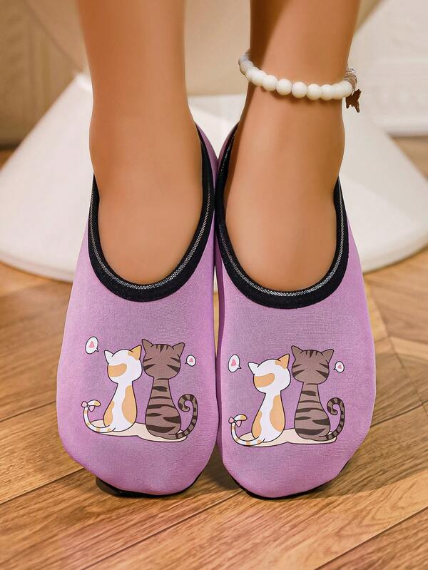 Women's Comfortable & Warm Cartoon Cat Print Indoor Slippers, Suitable For Indoor Floors, Sofas, Leisure And Sports Wear