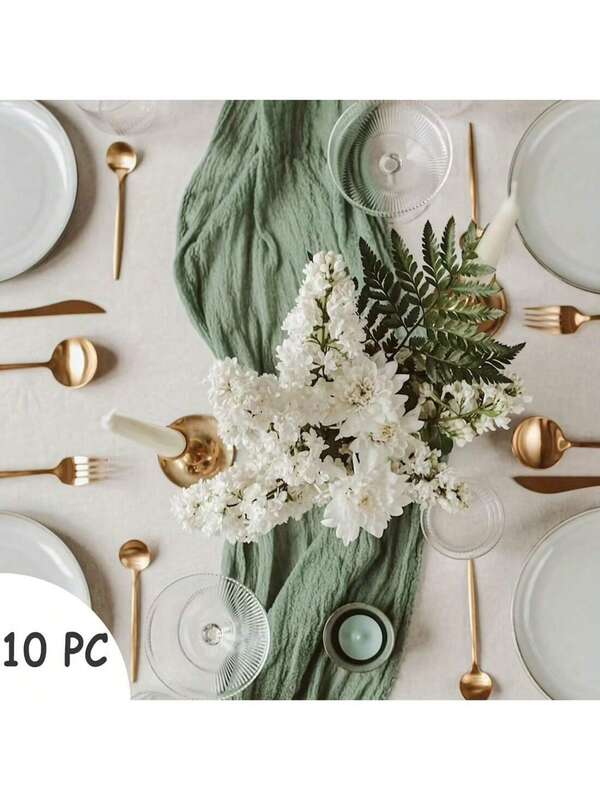 1PC/10 PCS Sage Green Cheesecloth Table Runners 35*120 Inch Boho Farmhouse Rustic Sheer Gauze Table Decor For Wedding Baby Shower Birthday Dinner Party Reception Centerpieces