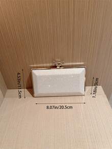 1 件简约迷你盒式手拿包，奢华金属扣设计晚礼服包，优雅闪亮迷你钱包，适合正式场合，适合作为生日/节日礼物，配有可拆卸肩链 - 銀色 - 查看 7