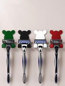 4 pièces/Porte-crochet mural en plastique en forme d'ours, sans perçage, portance élevée, crochet adhésif, support de rangement pour couteau de rasage. Double crochet, crochet adhésif sans perçage, crochet pour accrocher les vêtements dans la salle de bain derrière la porte.