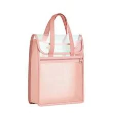 Large Capacity Student PP Twill Handbag, Portable Tote Bag With Mesh Double Layer Transparent School Supplies Bag