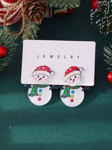 1 Set Cute Acrylic Christmas Earrings, Snowman, Santa Claus, Christmas Tree And Reindeer Stud Earrings, Festive Fun Accessories, Ideal Gift For Women - Multicolor 2 - View 3