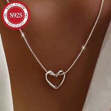 925 Sterling Silver Heart Pendant Necklace, Elegant & Luxury Style For Women, Hypoallergenic, Suitable For Daily Wear And Parties - Silver - View 15