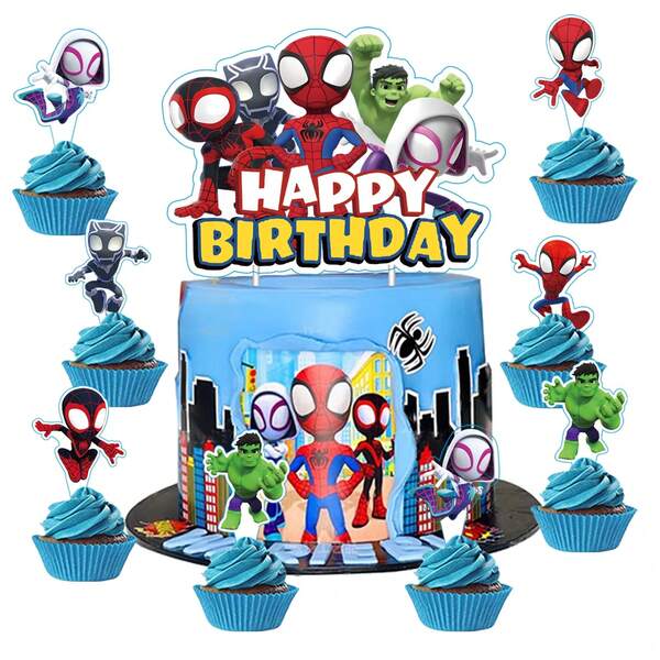 Marvel 1/24/25 pezzi Decorazioni per torta di Spider-Man Marvel, decorazioni per feste di compleanno, stuzzicadenti per torta, articoli di carta per tavola, decorazioni per cupcake, forniture per feste, regali di Natale e compleanno, decorazioni per feste di Ognissanti, decorazioni a sorpresa per il ritorno a scuola