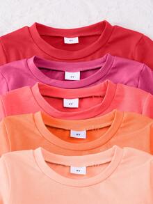 10pcs/Set Girls Casual Solid Color Lightweight Soft Knit Fabric Long Sleeve T-Shirt And Pants Set, Autumn/Winter - Multicolor - View 3
