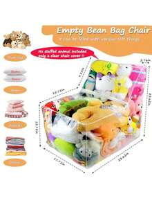 23.62" Large Capacity Sofa Storage Bag, Transparent Doll & Doll Seat Cushion Cover, Washable Durable High Capacity PVC Plush Animal Storage Ottoman, Home Organization (Plush Toys Not Included)