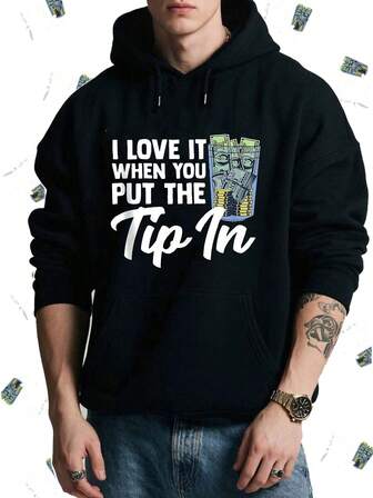 Unisex Black Hoodie With Tip Design Fun Sweatshirt Classic Long-Sleeved Casual