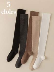 女士过膝长袜一双装，四季皆宜，分段式加压塑形，纯棉无骨无缝长袜，纯色学院风过膝长袜，可爱双线防滑设计，透气网眼吸汗设计，柔软舒适，适合日常穿着、居家运动、办公穿着，学院风设计，四季皆宜，适合各种场合，舒适保暖。 - 彩色 - 查看 1
