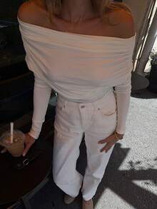 Nouveau Top élégant et en tissu tricoté de couleur unie, avec fronces à la taille et épaules dénudées. Convient pour les voyages, les sorties, le port quotidien, les vacances