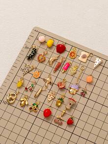 1pc时尚仿食物系列面包披萨樱桃柠檬草莓菠萝葡萄蘑菇苹果黄瓜DIY吊坠，镀18K金，DIY首饰配件项链配件、手链配件、钥匙扣配件，轻松搭配，适合日常休闲节日作为精美的护身符吊坠佩戴，适合送给妻子和母亲。 - 彩色 - 查看 4