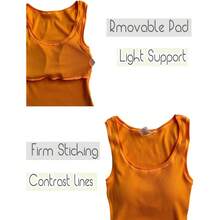 Women Rib Tank Top Padded Workout Top Square Neck Crop Tank Fitted Basic Cami Tops - Neon Marigold - View 7