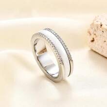 6mm White/Black Ceramic Rings Plus Cubic Zirconia For Women Comfort Fit Engagement Wedding Band Size 5-122025 - 6mm White+Silver - View 9