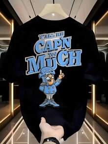 Mens Cartoon Chef Graphic T Shirt With I Will Be The Captain Funny Text 100 Percent Cotton Breathable Short Sleeve Tee For Daily Wear Running And Sports Standard Fit Machine Washable - 黑色 - 查看 1