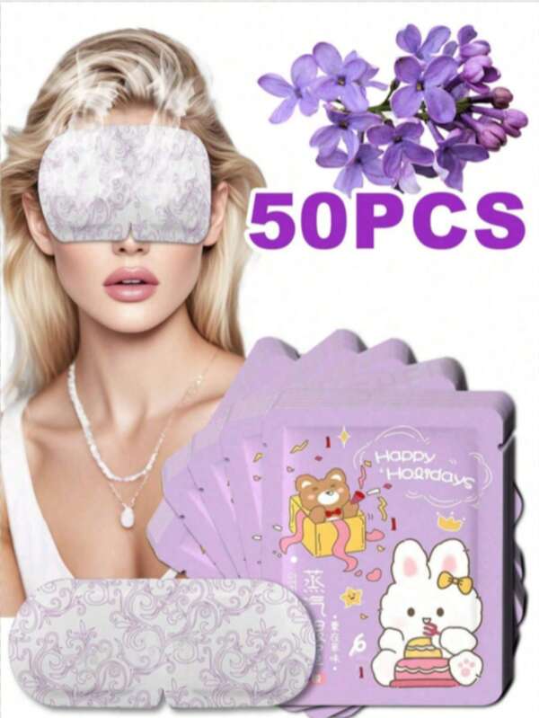 50PCS Light Fragrance Lavender Steam Eye Mask, Hot Compress Eye Mask, Sleep Self Heating Eye Mask, Travel Essentials, Disposable Eye Mask, Mild Texture, Low Allergenicity, Suitable For All Skin Types