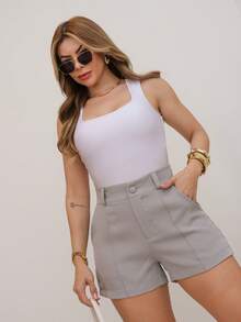 Women's Shorts With Bag And Straps, Summer Tailoring, Excellent Quality Fabric - 淺灰色 - 查看 3