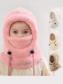 1 件儿童保暖毛绒帽子带围巾，一体式防寒帽，秋冬 - 彩色 - 查看 2