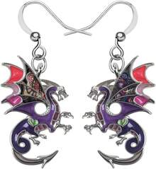 Enamel Alloy Dragon Earrings Fantasy Dinosaur Drop Dangle Fashion Jewelry For Women Gift2025 - 紫色 - 查看 1