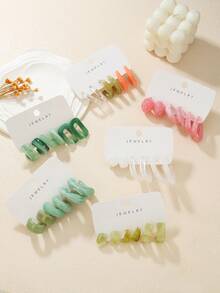 3-24 Pairs Elegant Resin Water Drop C-Shaped Asymmetric Geometric Earrings Set, Fashion Colorful Earrings, Suitable For Women, Party Wear, Perfect Gift For Girlfriend, Mom