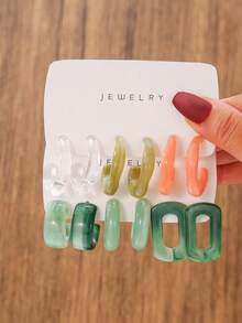 3-24 Pairs Elegant Resin Water Drop C-Shaped Asymmetric Geometric Earrings Set, Fashion Colorful Earrings, Suitable For Women, Party Wear, Perfect Gift For Girlfriend, Mom