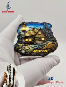 1pc German Style 3D Stereo Fridge Magnet - German Snowy Cabin + Luminous Cabin + Joyful Squirrel Party, High-Precision Embossed Collectible, Personalized Travel Souvenir Fridge Magnet Sticker, Home Decor, Kitchen, Room, Office, Cabinet Craft Gift, Holiday Souvenir, Exquisite Small Gift