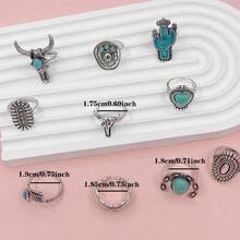 Bộ 20 chiếc nhẫn hợp kim khảm đá ngọc lam tổng hợp, Bộ nhiều món phong cách cổ điển hình xương rồng Bohemian, Nhẫn đeo tay cho cặp đôi cao bồi miền Tây dự tiệc, Trang phục hàng ngày, Quà tặng trang sức thời trang, Giao hàng ngẫu nhiên - 20 chiếc nhẫn cao bồi miền Tây ngẫu nhiên - Xem 5